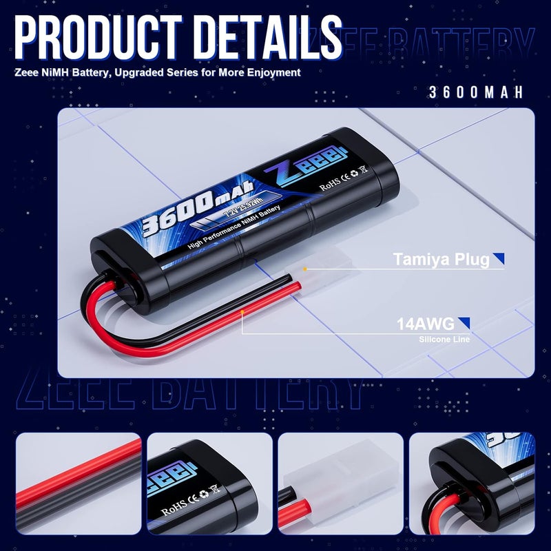 Zeee 7.2V NiMH Battery 3600mAh RC Battery High Power with Tamiya Connector for RC Car RC Truck Associated HPI Losi Kyosho Racing Hobby - Image 3